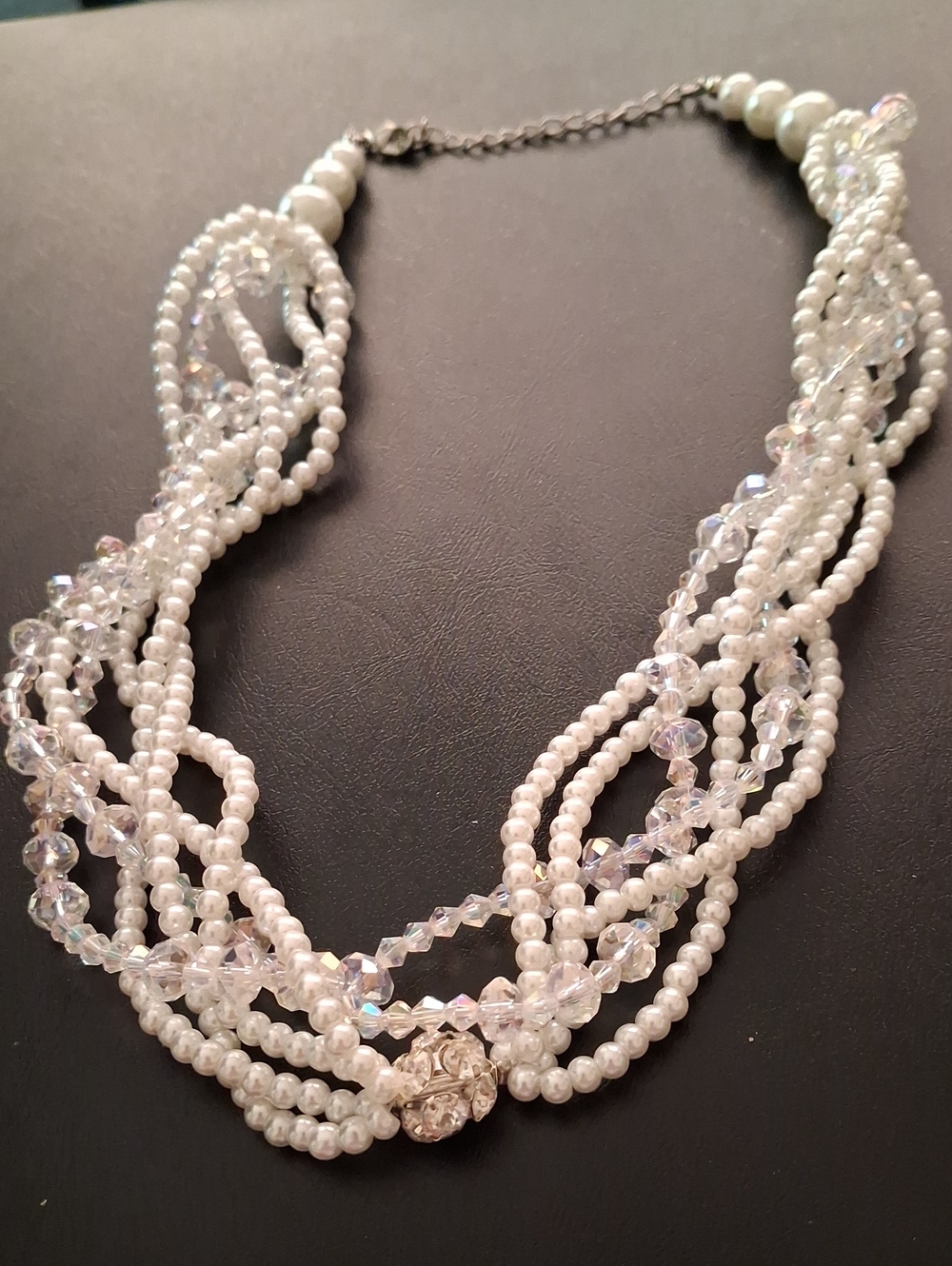Source Unknown White Multi-Strand Pearl & Crystal Statement Necklace